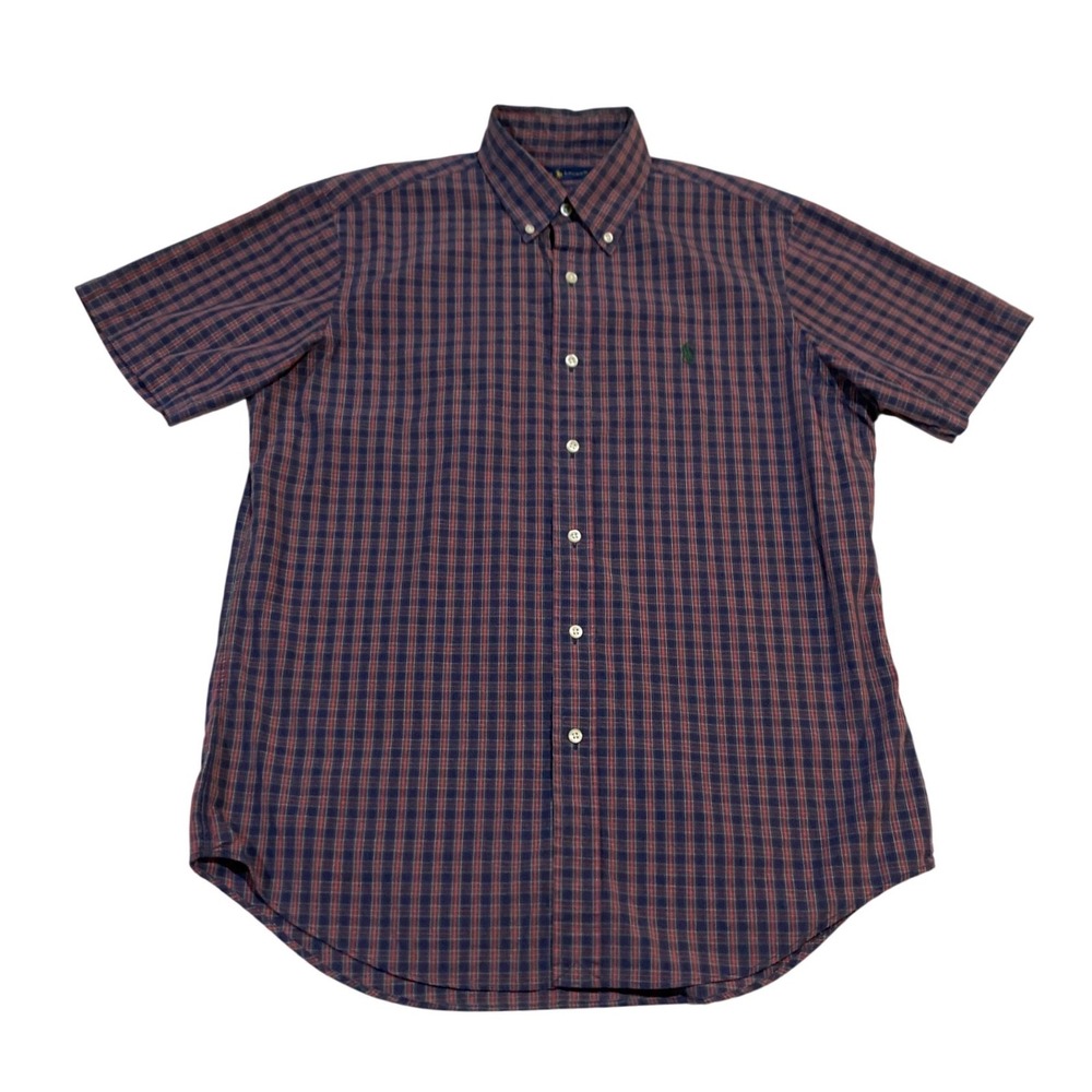 Polo Ralph Lauren Mens M Short Sleeve Plaid Button Down Shirt Navy Red Green